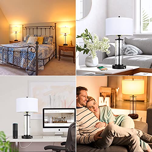 Modern Touch Control Table Lamps w/ 2 USB Ports for Set of 2 Bulbs Included