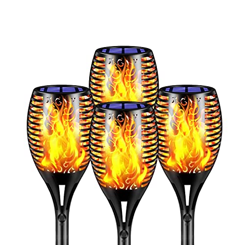 Solar Tiki Torch Lights with Flickering Flames Outdoor, Waterproof Landscape Flame Lights with Auto On/Off