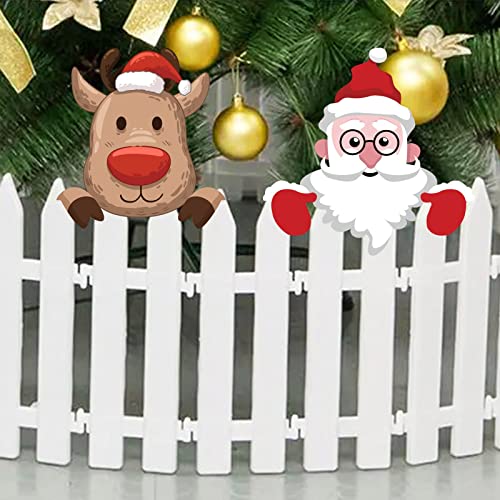 2 Pieces Christmas Fence Peeker Decoration - Santa Claus and Elk Peeking Garden Yard Decor