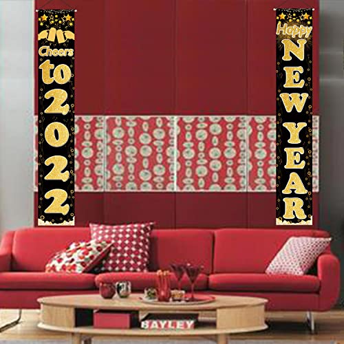 Golden Cheers to 2022 Happy New Year Hanging Banner Porch Sign  72"x12"