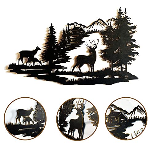 Metal Deer in the Woods  Wall Decor 22x 13 Inch