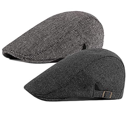 2 Pack Men's Cotton Flat Cap Ivy Gatsby Newsboy Hat (M)