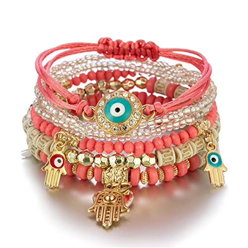 4/2 Sets Bohemia Evil Eye Beads Bracelets for Women