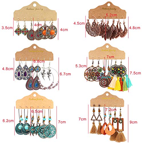 18 Pairs Vintage Earrings w/ Bohemian Style Alloy, Tassel, Long Layered Dangle Hoop