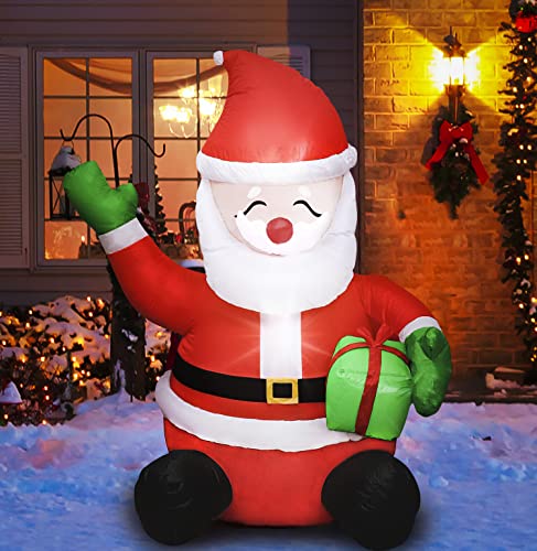 6 Feet Inflatable Santa Claus Holding Gift Box Christmas Decoration