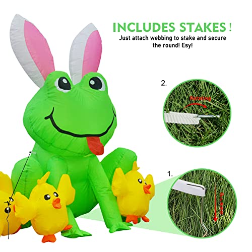 3.6 FT Easter Inflatables Frog & Chicks  w/ LED Lights 