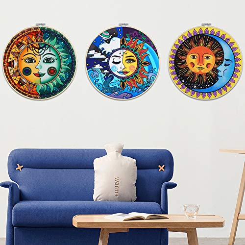 Pack of 3 Sun and Moon Wall Art Decoration with Frame
