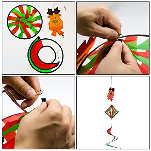 Set of 6 Wind Spiral Windsock Spinner w/ Santa Claus Reindeer, Xmas Ornaments