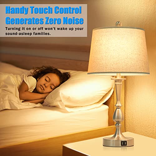 Set of 2  Dimmable Table Lamps w/ 2 USB Ports 2 LED Bulbs Included