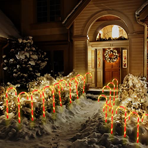 21 inches Christmas Lighted Candy Cane Pathway Markers with Stake Outdoor Decorations 10 Pack