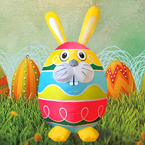 5 Ft High Inflatable Easter Decorations Cute Egg & Bunny w/ Built-in LED Lights