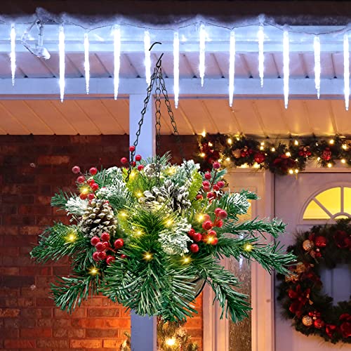 Pre-Lit Artificial Christmas Hanging Basket Decoration