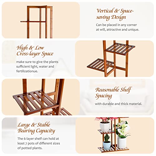 Bamboo Plant Stand Rack 6 Tier 7 Potted Multiple Stand Holder