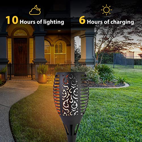 Solar Tiki Torch Lights with Flickering Flames Outdoor, Waterproof Landscape Flame Lights with Auto On/Off