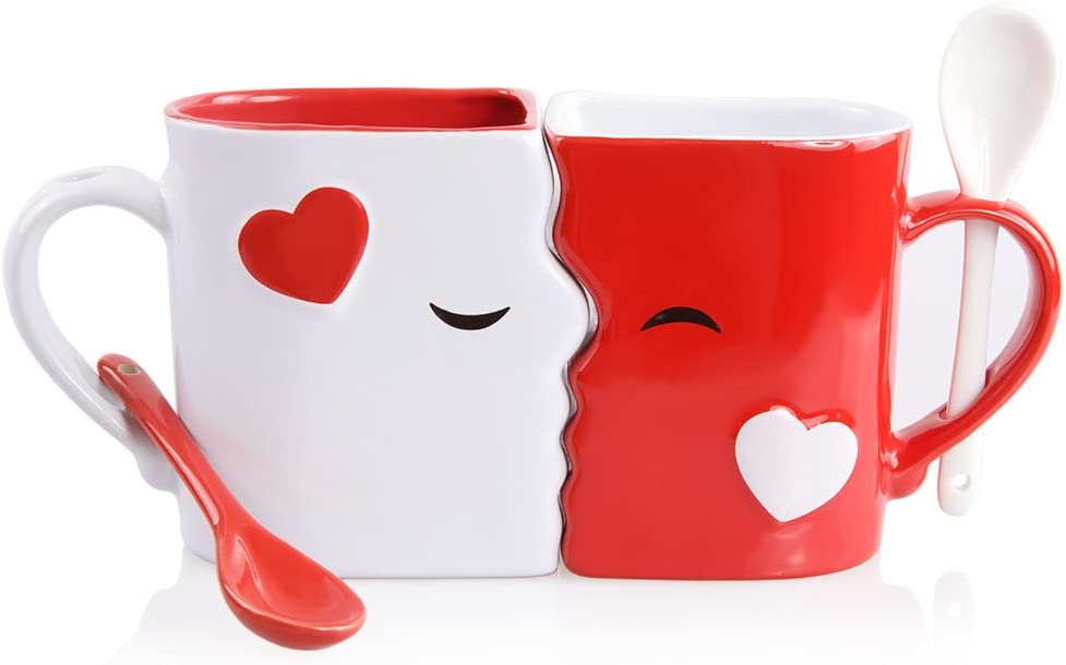 Kissing Mugs Set for Valentines, Anniversary Gift