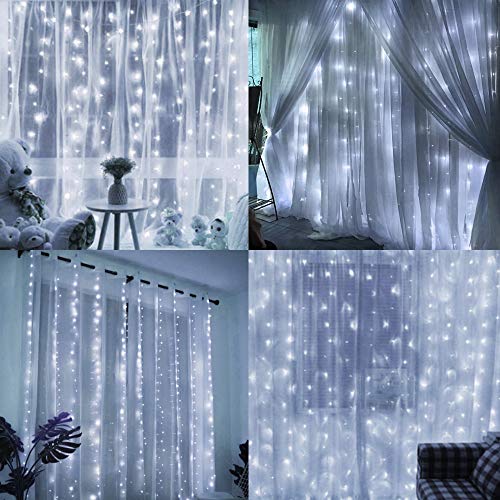 300 LED 8 Lighting Modes Fairy Copper Window Curtain String Lights with Remote