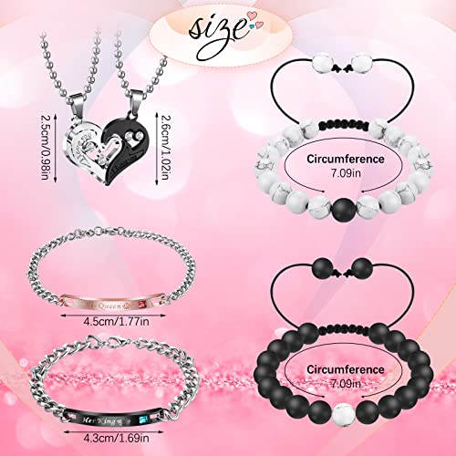 8 Pieces Couple Necklace Bracelet Matching Set for Women Men