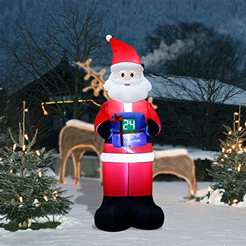 8 FT Blow Up Santa Christmas Decoration w/ LED Countdown Clock, Count Down to Christmas