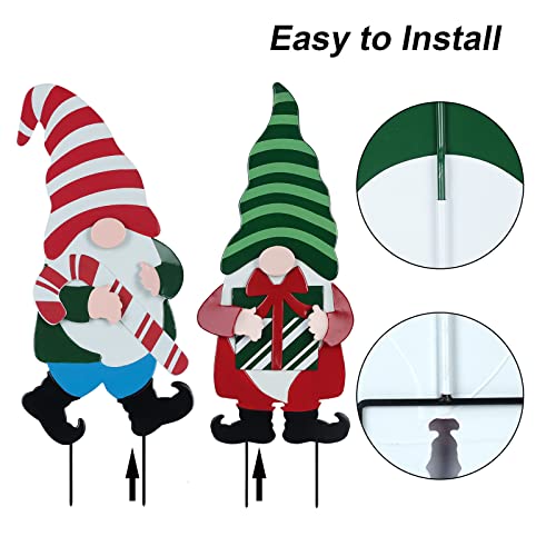 2 Pack Decorative Christmas Gnomes Garden Metal Stakes