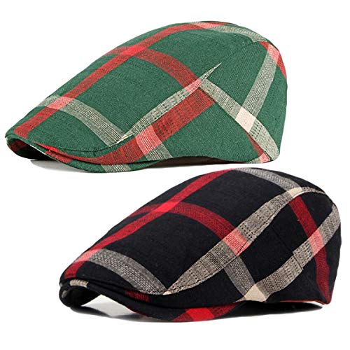 2 Pack Men's Cotton Flat Cap Ivy Gatsby Newsboy Hat (M)