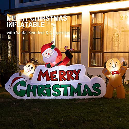 9.5FT Merry Christmas Inflatables w/ Santa, Reindeer & Gingerman & Build-in 5LEDs