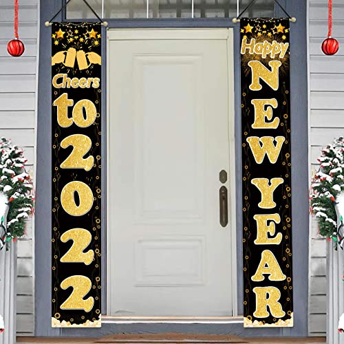 Golden Cheers to 2022 Happy New Year Hanging Banner Porch Sign  72"x12"