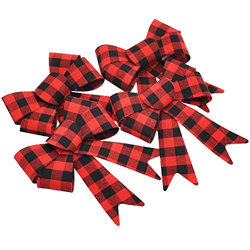 18 Loop Red & Black Buffalo Plaid Flannel Christmas Tree Bows for Holiday Decoration