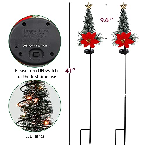 Sets of 2 Christmas Tree Stakes w/ Star Topper & Solar Lighted Led Lights