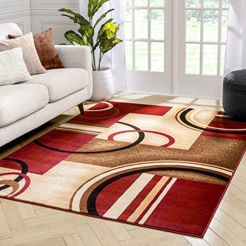 Rings Red Geometric Modern Casual Area Rug 3x5 4x6 ( 3'11" x 5'3" ) Easy to Clean Stain Fade Resistant