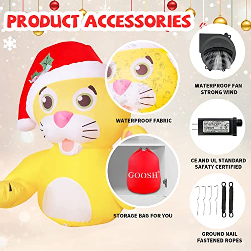 4.2 FT Christmas Inflatables Yellow Cat Wears Christmas Hat w/ LEDS