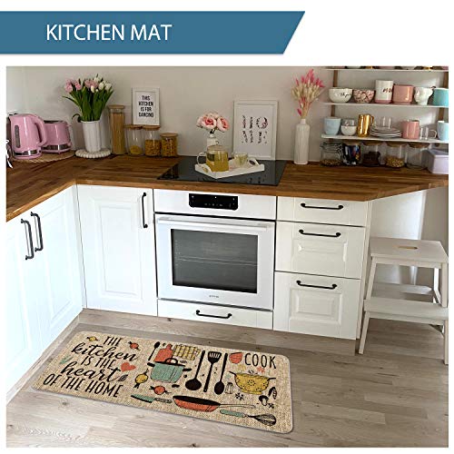 The Kitchen is The Heart of The Home Kitchen Mats Set of 2, 17x29 & 17x47 Inch