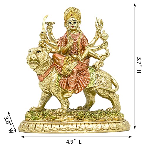 Hindu Goddess Durga Statue on Tiger Figurines Small Decoration Idol Figurine