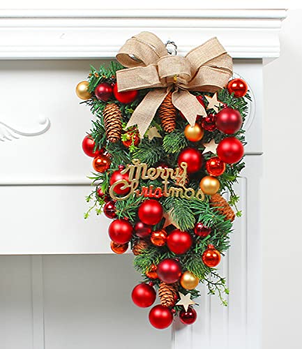 Christmas Wreath for Front Door Teardrop Swag w/ Merry Christmas Sign