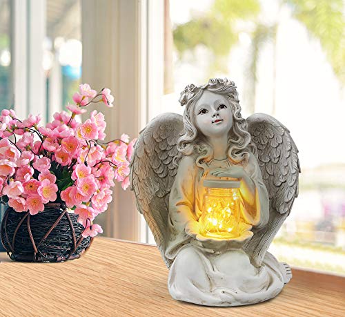 Guardian Angel Garden Statue, Solar Lights Decor (9.375" H)