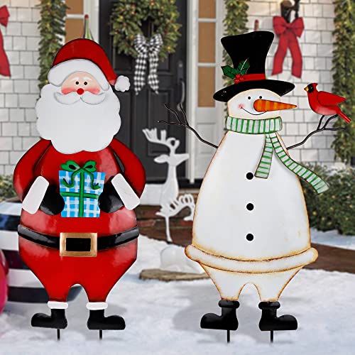 31.5" Snowman & Santa Claus Christmas Garden Metal Stakes Decoration