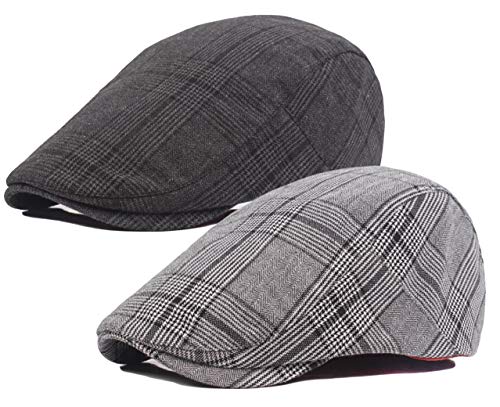 2 Pack Men's Cotton Flat Cap Ivy Gatsby Newsboy Hat (M)