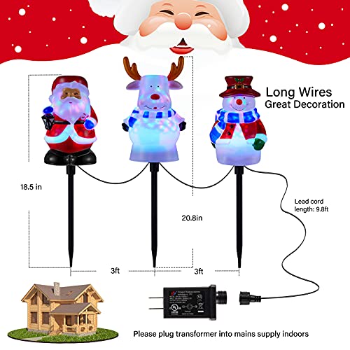 3 in 1 LED Plug In Landscape Path Lights for Holiday Decoration, Snowman Santa Reindeer