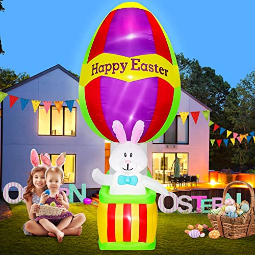 9Ft Easter Inflatables Decorations Bunny Egg Hot Air Balloon w/ LEds