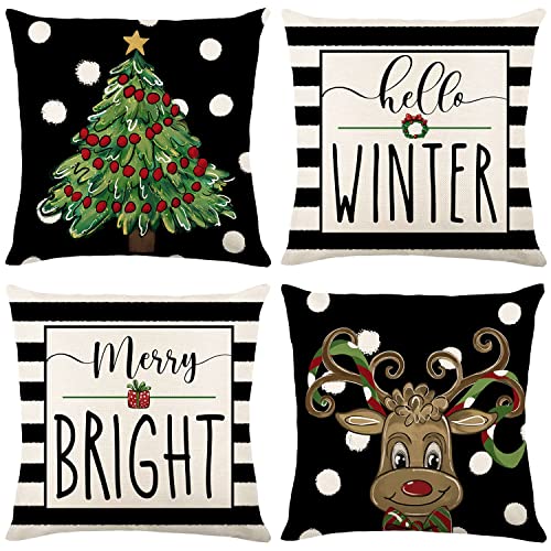 Set of 4 Christmas Pillow Covers 18X18 Inch