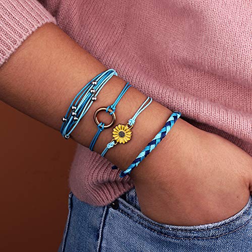 Sunflower String Bracelet Handmade Braided Rope Charms Boho Surfer Bracelet