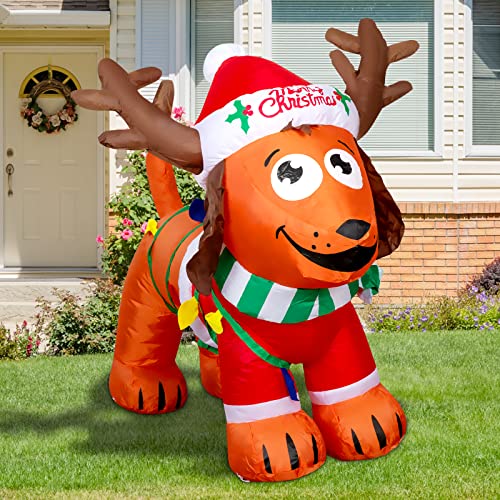 4ft Christmas Inflatable Dog w/ Antler Hat & LEDs