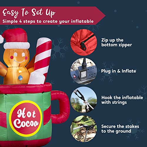 6 FT Christmas Inflatables Gingerbread Man in Hot Cocoa Mug w/ Build-in LEDs