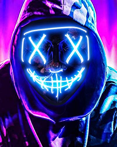 Scary Halloween Mask, LED Light up Mask Cosplay, Glowing in The Dark Mask Costume 3 Lighting Modes