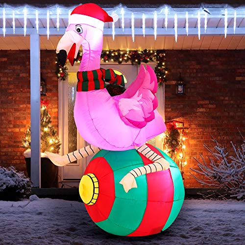 6ft Christmas Inflatable Decorations Flamingo on Ornament  with Build-in LEDs