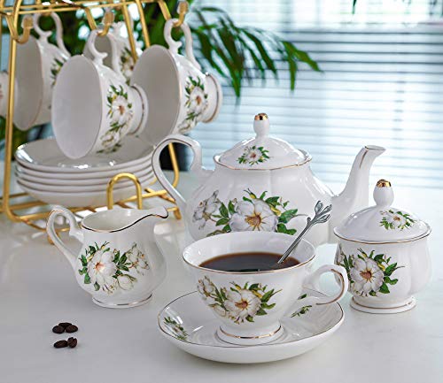 21-Piece Porcelain Ceramic Coffee Tea Sets, Cups& Saucer Service for 6