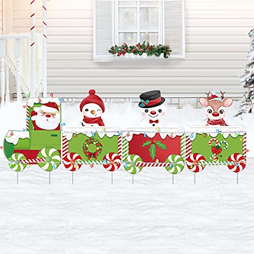 62" Large Christmas Train Yard Stakes with String Lights