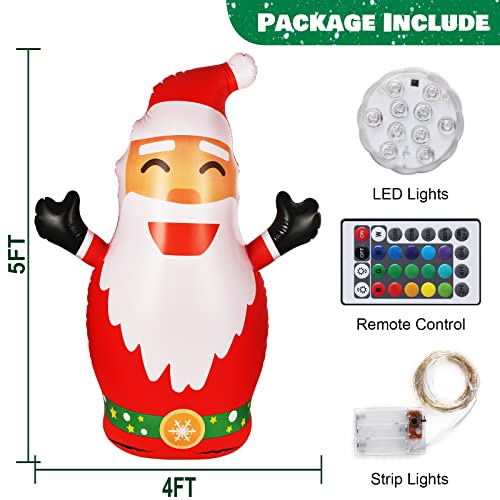 5FT Inflatable Santa Christmas  Decoration with Built-in LED Lights &String