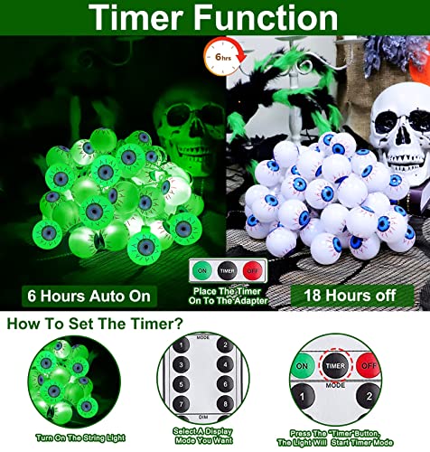 [ 8 Modes & Timer ] 29.5 Ft 60 LED Halloween Eyeball String Lights