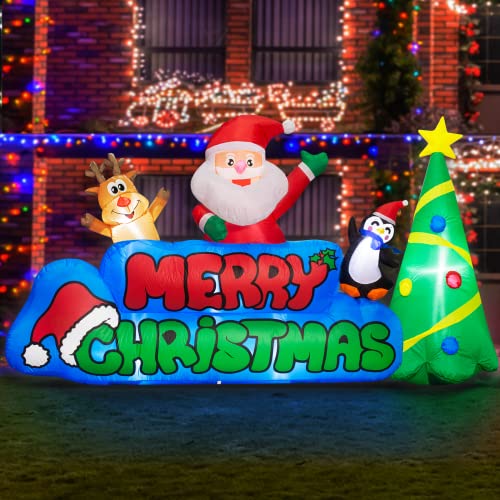 9 FT Merry Christmas Inflatables Decorations w/ LED Lights,