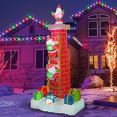 8 FT Inflatable Christmas Santa Claus Climbing Chimney, w/ LED Lights